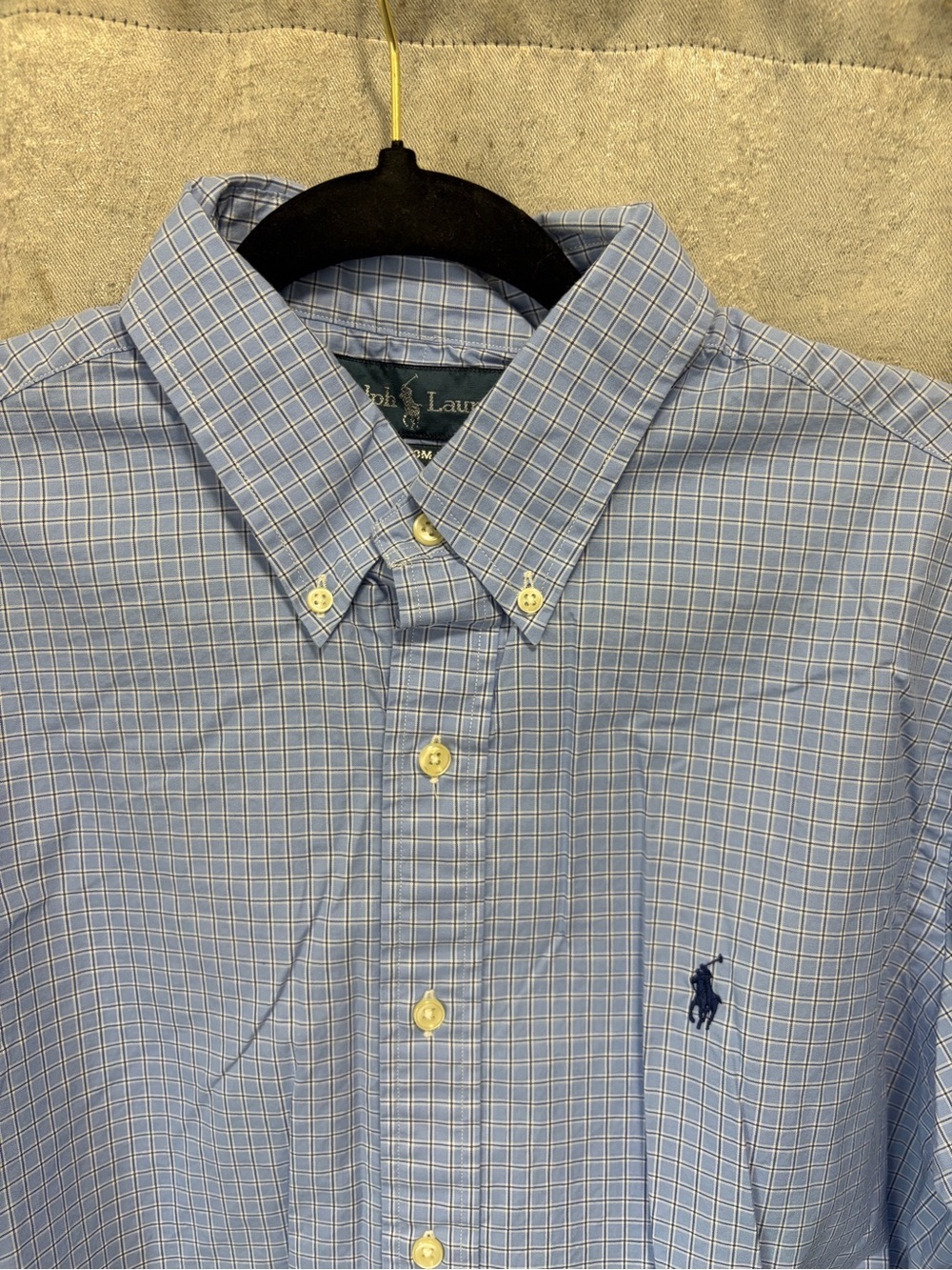 VTG Polo by Ralph Lauren Light Blue Micro-Check Button-Down Dress Shirt mens L